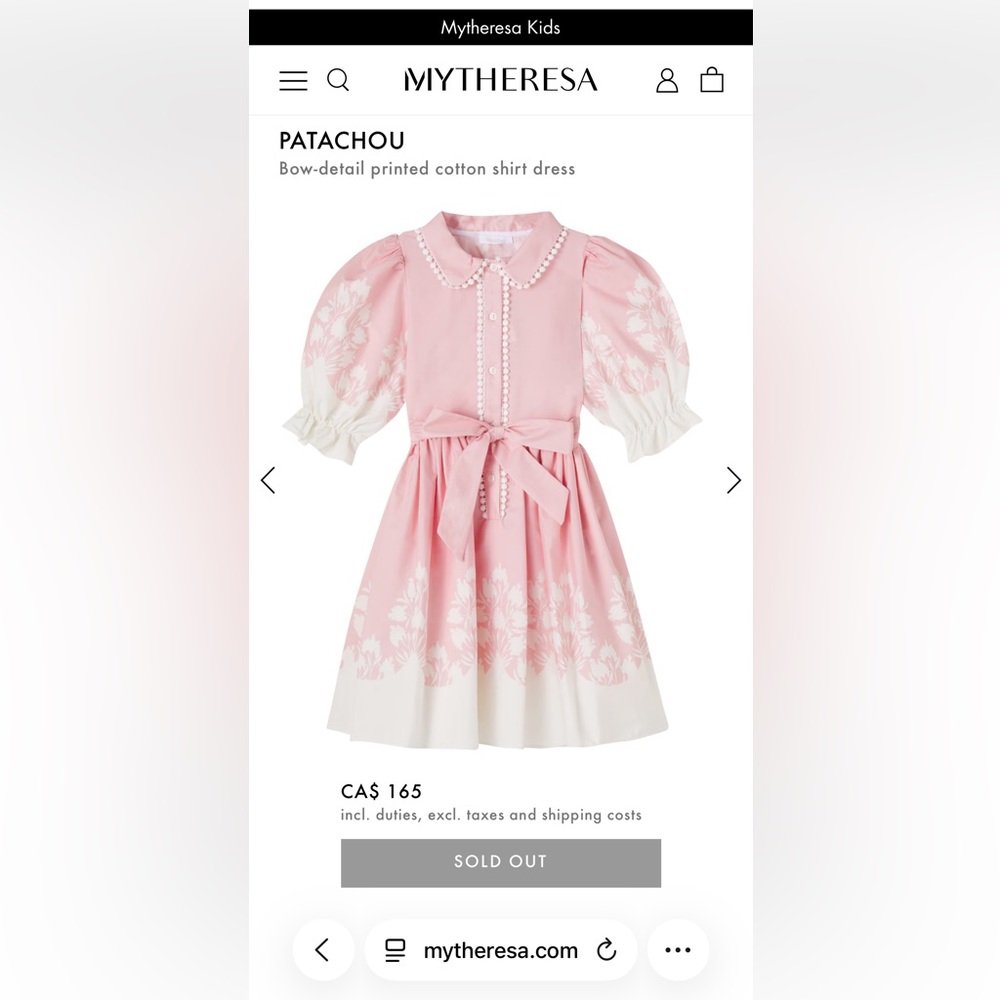 Patachou 4t Girls' Pink Floral Puff-Sleeve Dress with Waist Tie by Blachou